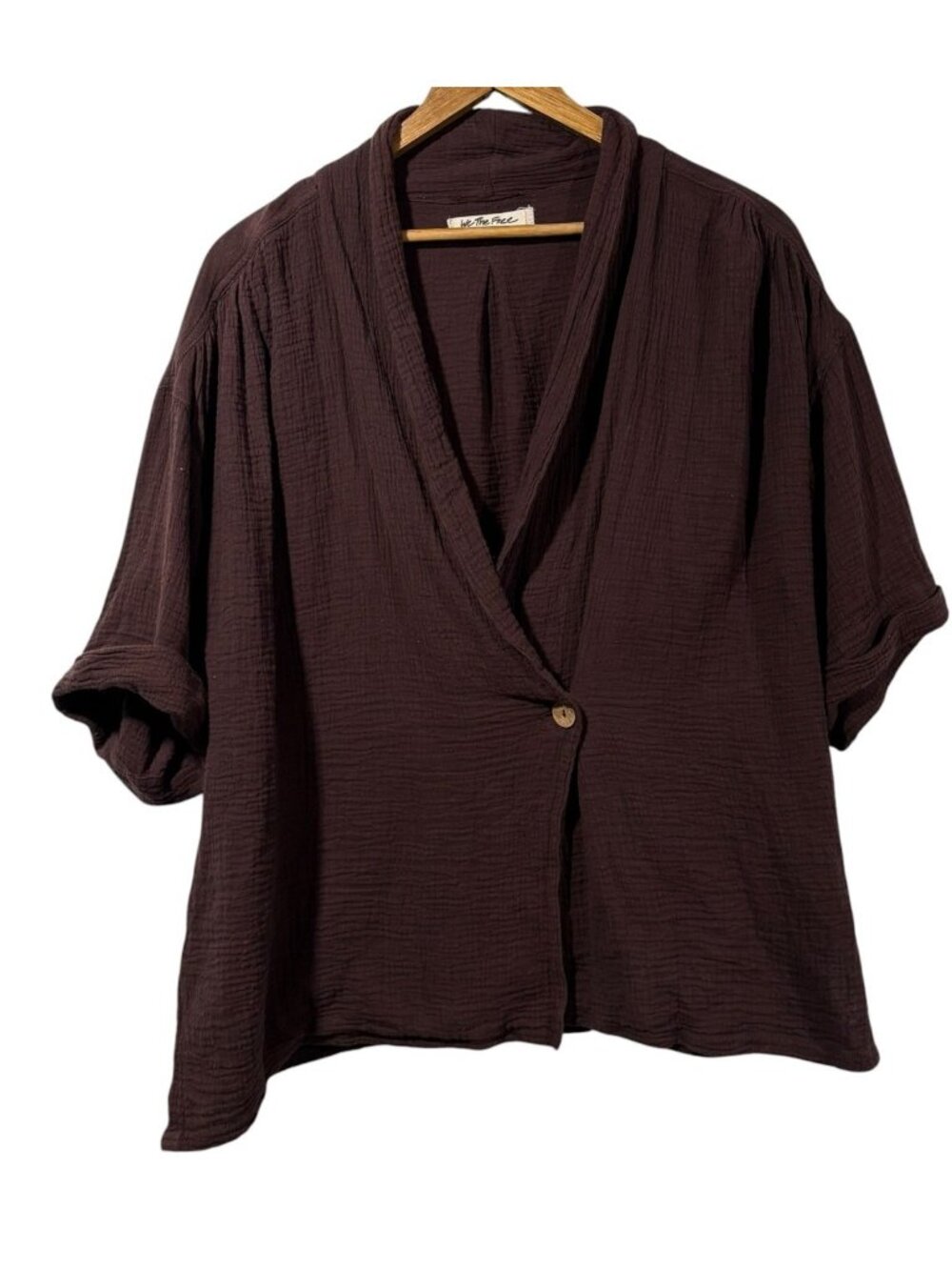 We The Free People Lou Gauzy Blazer Top Brown Short Sleeve Sz XS Oversized